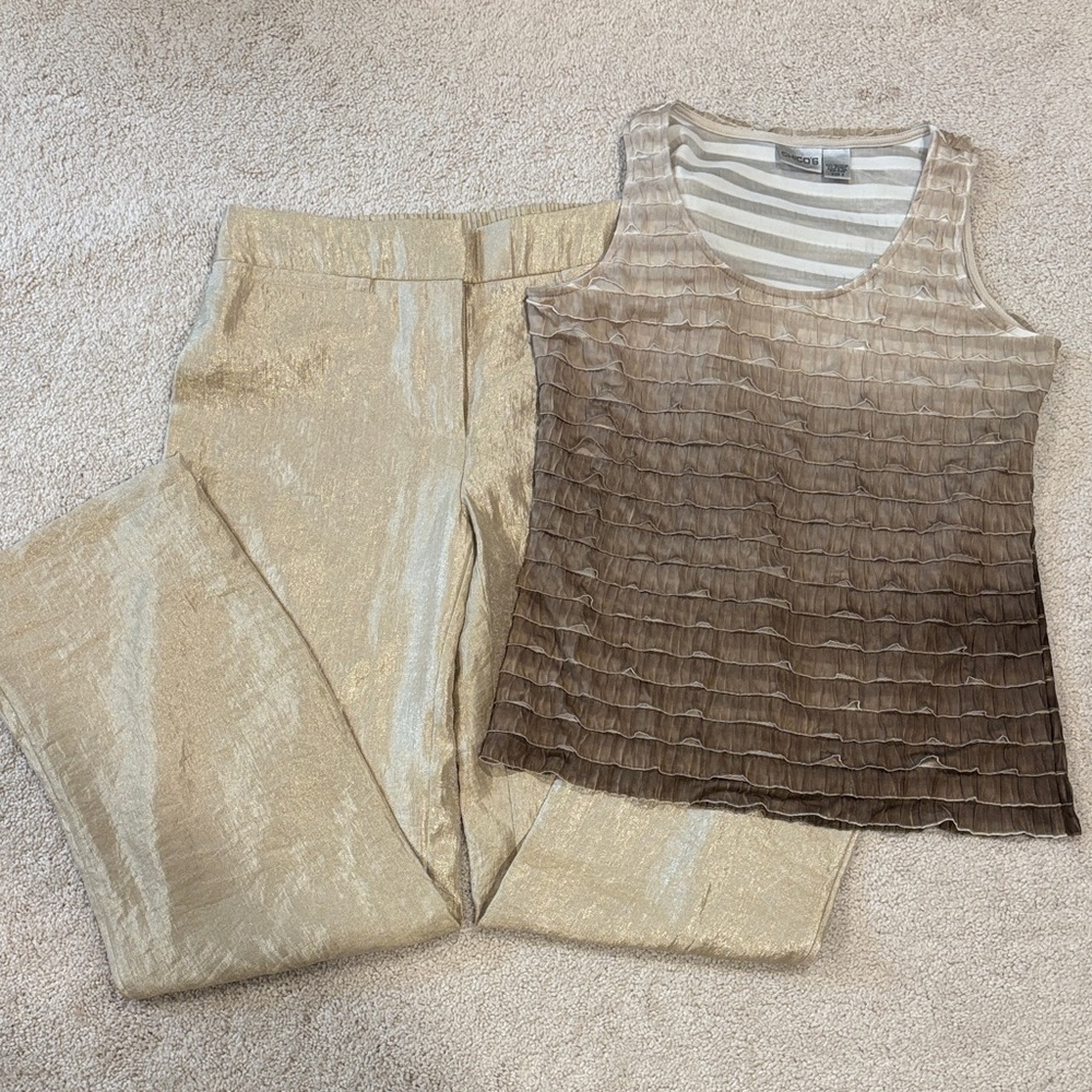 Chico's Gold shimmer Wide Leg Pants Set